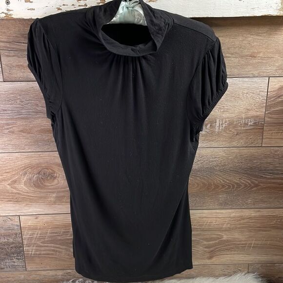 BWear Ladies Solid Black Stretch Short Sleeve High Collar Top, Size XL - Picture 2 of 5